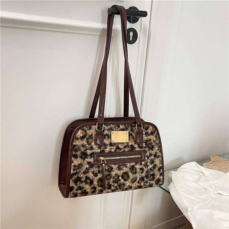 PU Leopard Large Capacity Casual Tote Autumn/winter Retro Versatile 2026 Women's Bags Commute Fashi Shoulder Bags