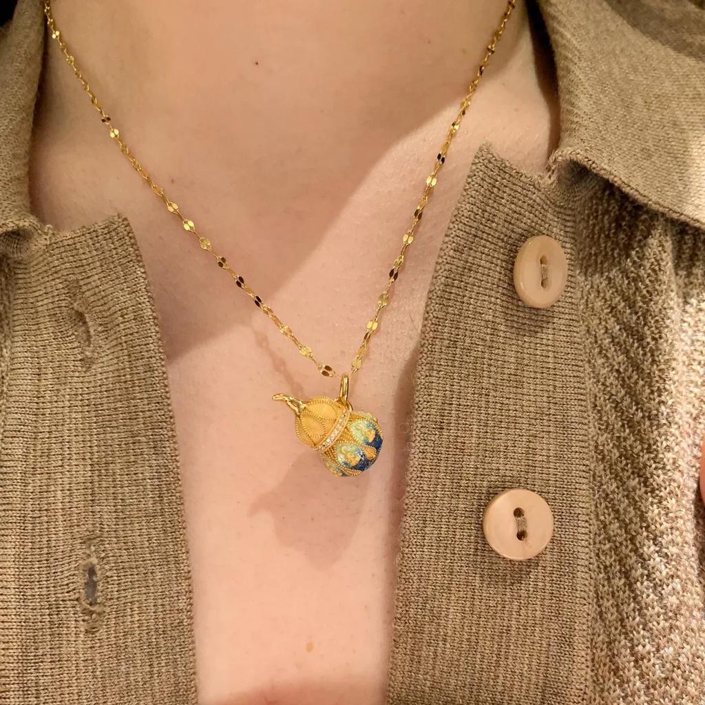 New Chinese Style, Faceless Buddha Gourd Pendant, High-End Niche Design, Enamel Epoxy Cloisonne Fulu Necklace