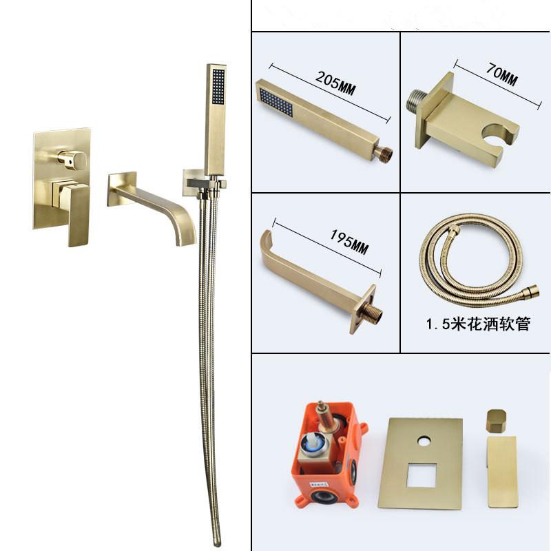 Badewannenarmatur Gebürstetes Gold Badezimmer Badewannenmischer Warm- und Kalt- Bad- Duscharmaturen Wandmontiertes Badewannen- Duscharmaturenset