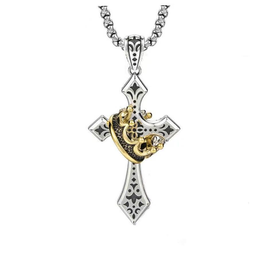 Men s Vintage Zircon Cross Pendant Necklace: Colorfast, Distressed Clavicle Chain