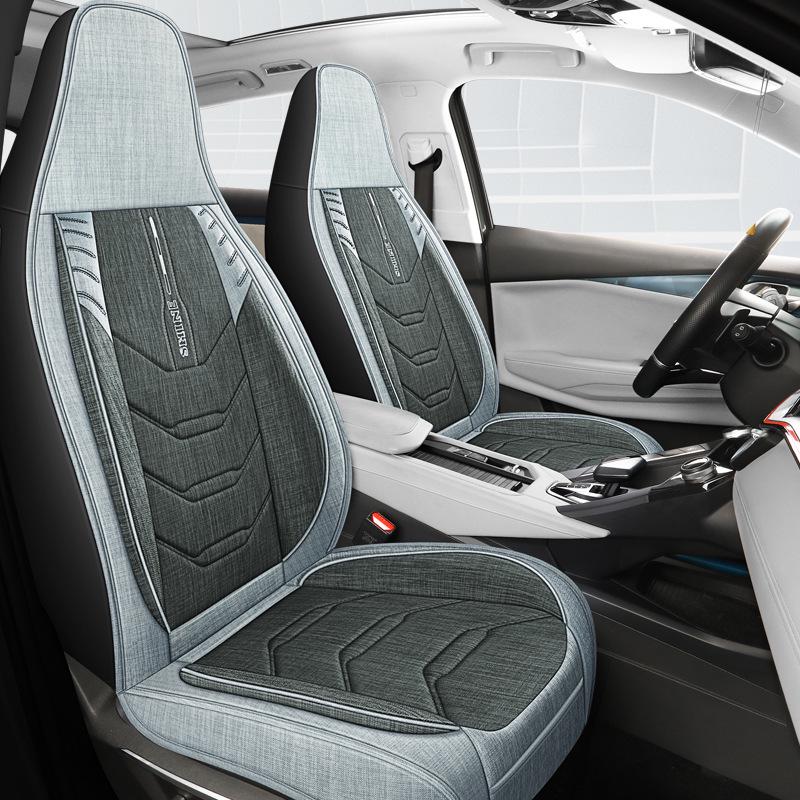 Universal All-Season Linen Car Seat Cushion - Breathable, Full Surround for Five-Seaters