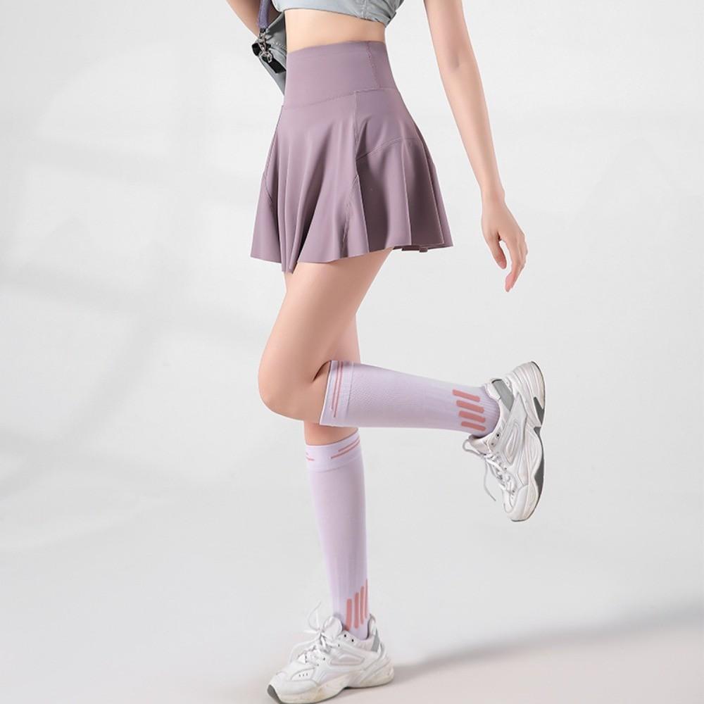 Qooth Vară Alergare Sporturi Mini Fustă Tenis Yoga Talie Elastică Fustă cu Volane Moale Femei QT2628