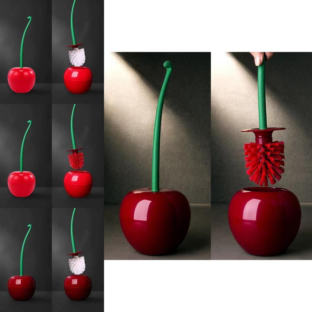Long-handled Soft Bristle Toilet Brush Set Cherry Toilet Brush For Daily Household Cleaning Creative Plastic Cleaning Brush For Toilet