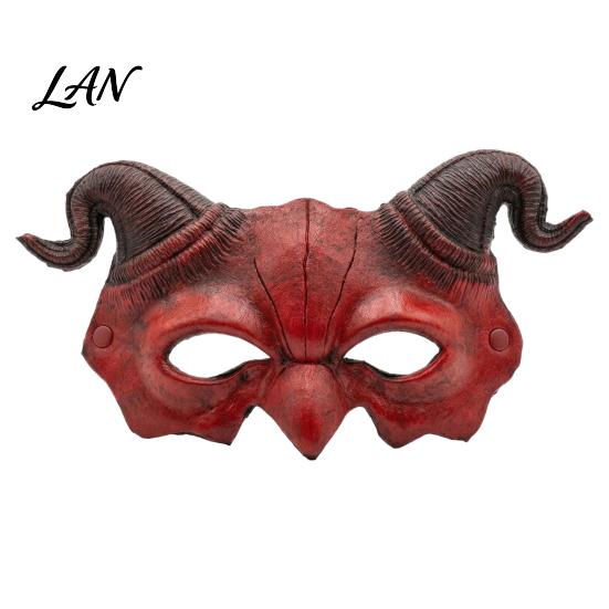 Gothic Masquerade Mask Halloween Ram Horn Demon Mask, Horror Devil Half Face Lightweight for Cosplay Costume Party Comfortable