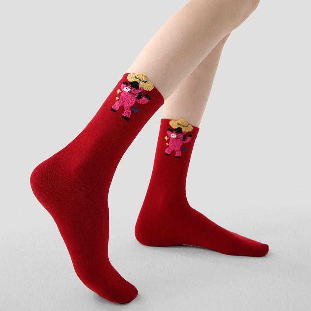 3 Paar Winter Herbst Neujahr Kniestrümpfe Wadenmitte Bequem Tierkreiszeichen Jahr Socken Cartoon Glücksjahr des Pferdes Socken Geschenk