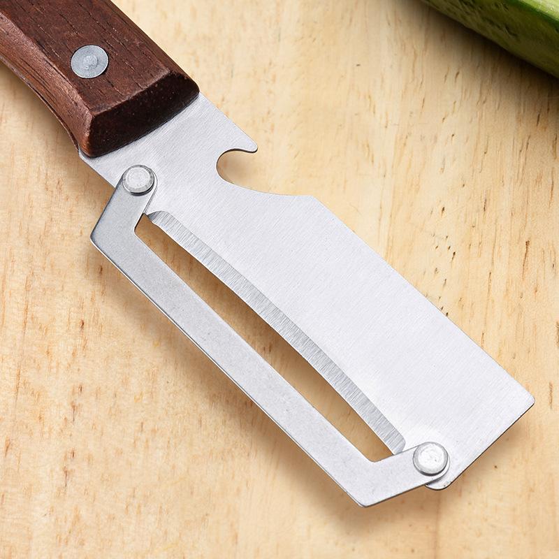 Pelapatate Multifunzione in Acciaio Inossidabile con Manico in Legno, Tritatutto per Cipollotti 3 in 1, Pelapatate per Frutta, Apribottiglie per Cucina