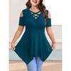 V-neck Cross-strapped Off-shoulder Short-sleeved Solid-color Women’s T-shirts