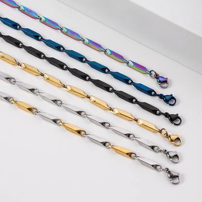Lanț pentru bărbați din oțel inoxidabil cu zale tip semințe de pepene galben, bijuterie lanț romb handmade cu lanț gros tip stick, colier din oțel titan pentru femei