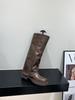 Thick-soled brown Maillard long knight boots women's boots 2025 new autumn and winter black locomotive medium boots