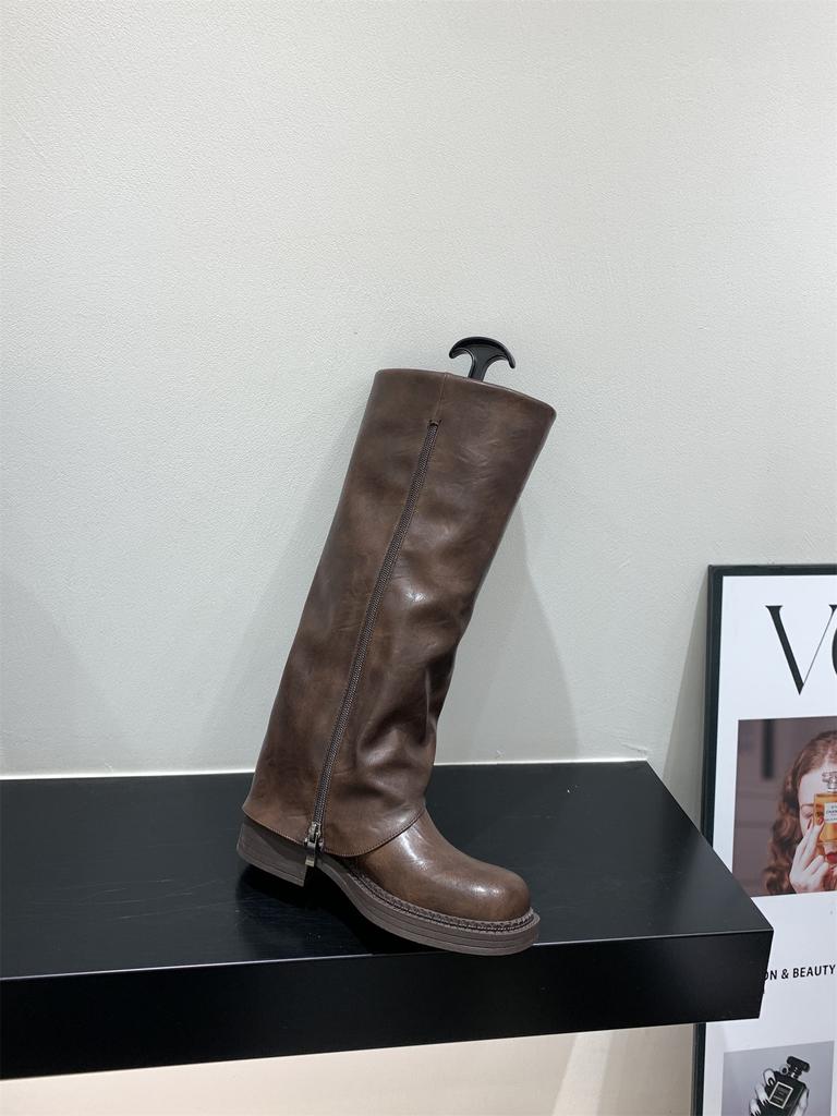 Thick-soled brown Maillard long knight boots women's boots 2025 new autumn and winter black locomotive medium boots