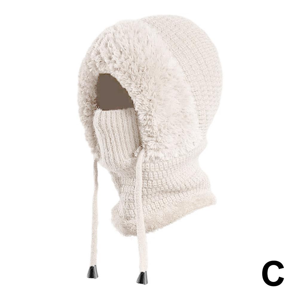 Winter Knitted Hat Ear Protection Balaclava Hat Fluffy Mask Neck Integrated Hooded Cap Outdoor Thickened Lady Hooded Cap NEW