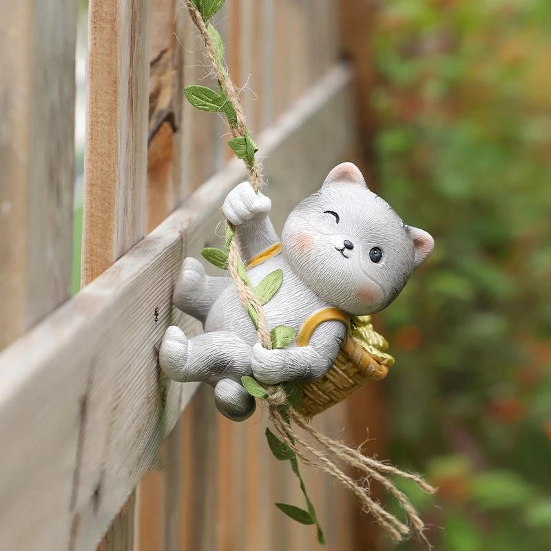 Swing Panda Statue, Hanging Animal Ornament, Swinging Kitten Puppy Koala Figurine for Lawn Garden Courtyard Terrace Patio Tree