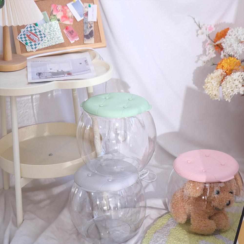 Transparent Storage Box Stool Multipurpose Children Storage Bench Plastic Round Stool  Living Room