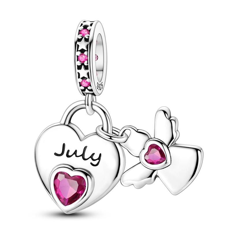 Original 925 Sterling Silver Charms Bead Birthday Month Heart Birthstone Angel Pendant Fit Original Bracelet For Women DIY Gift