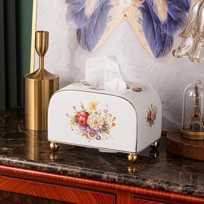 European Style Ceramic Small Paper Box Living Room Paper Box Home Dining Room Coffee Table Creative Tissue Box