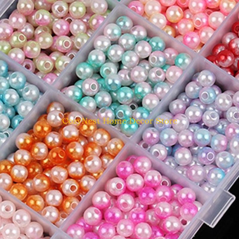 92MF 1200Pcs Colored Pearls Beads for Craft Decoration 6MM Imitation Pearls ABS Beads for Craft Jewelry Making Bridals Dress