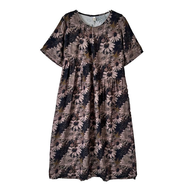 Krátký rukáv Velké bavlněné vintage květinové nové šaty pro ženy ležérní volné dlouhé letní šaty