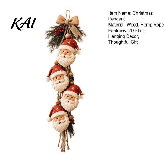 Christmas Tree Hanging Accents Santa Claus Ornament, 2D Flat Decoration, Rustic Wood Ornaments Wall Sign with Pine Branches & Berries for Holiday Home