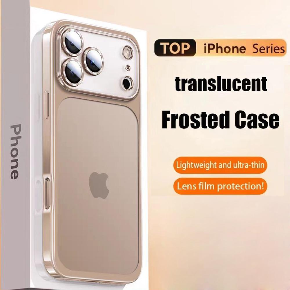 Luxury Translucent Phone Case For iPhone 17 Air 16 15 14 13 12 Pro Max Plating Frame Glass Lens Film Shockproof Hard PC Matte Cover