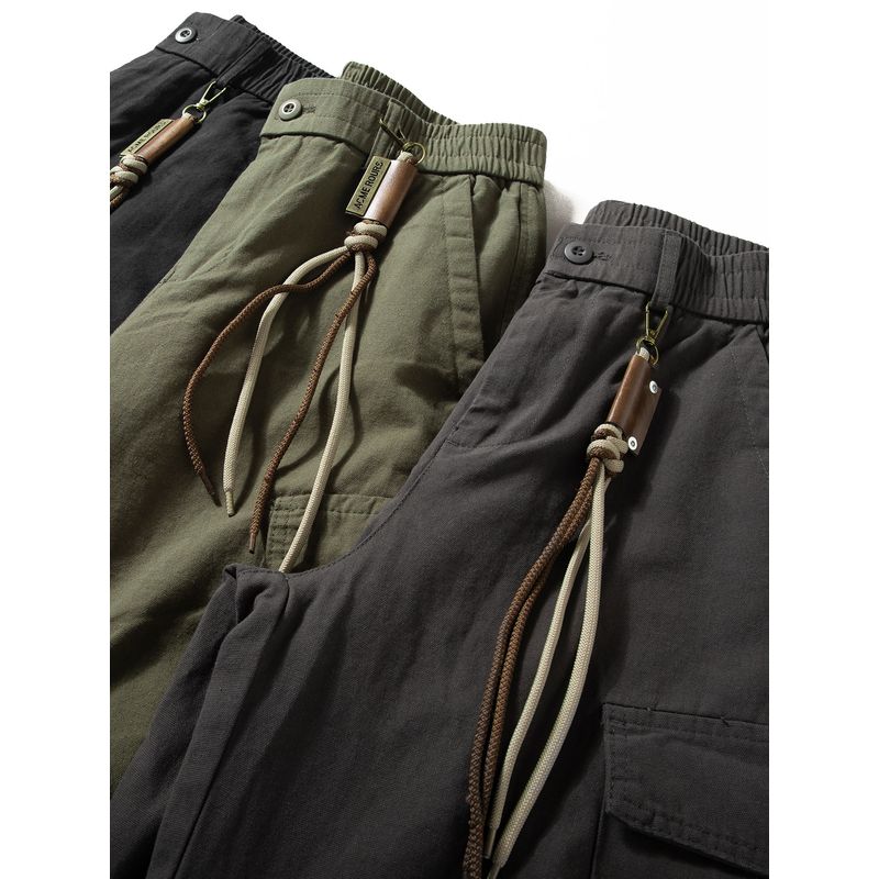Men's Cargo Pants 2025 Autumn New Style Cool Retro Loose Straight Casual Long Pants with Multiple Pockets and Drawstring Wide-Leg Pants