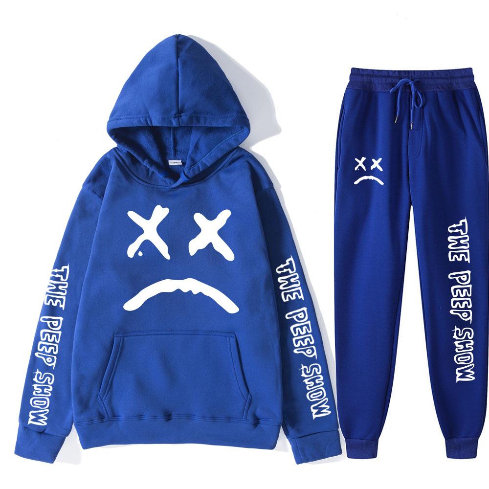 

Autumn Winter Lil Peep The Peep Show Graphic Printed Hoodies Sweatpants Set Fashionable Casual Warm Sports Long Sleeved Pants Men s Sport Wear M синій