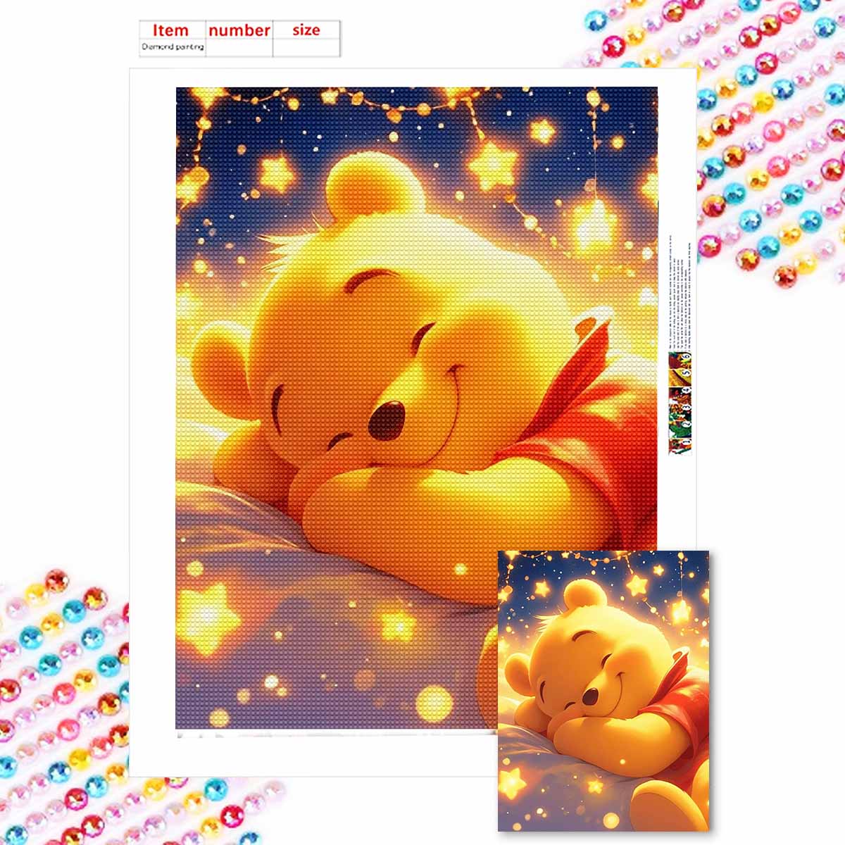 

Full Round Diamond Painting Winnie Who Is Sleeping Art Rhinestone Picture Mosaic DIY 5D Cross Stitch Embroidery Home Decoration Round 20x30cm