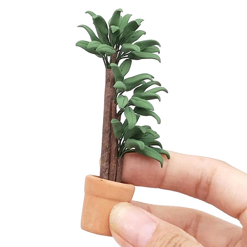 1:12 Dollhouse Miniature Potted Tree Plant Green Leafed Bonsai Garden Decor Toy