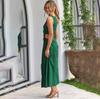 Women Spring Solid Color Sleeveless O-Neck Slim Dress Summer Casual A-Line High Waist Split Long Dresses S-XL