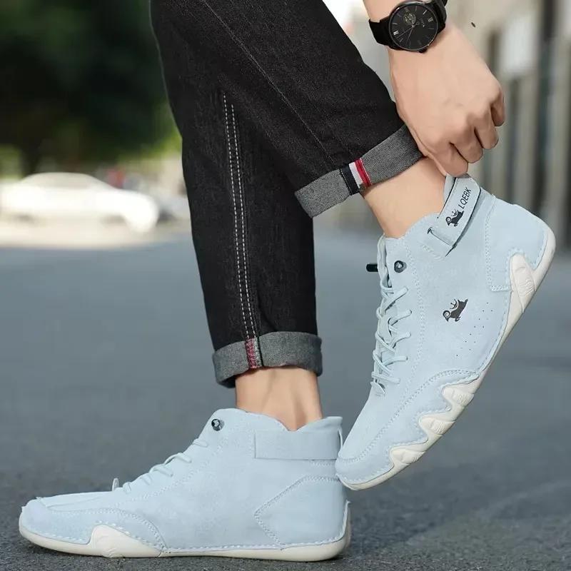 Men's High Top Shoes High-quality Luxury Fashionable Comfortable Bare Boots Breathable  Wear-resistant Lace Up Casual Loafers