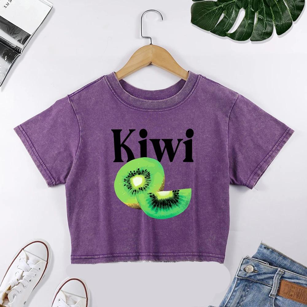 

Женская кружевная футболка с принтом зеленого киви, выстиранная, приталенная, летняя, повседневная, с коротким рукавом, хлопковая, Y2K, мягкая, модная футболка XL
