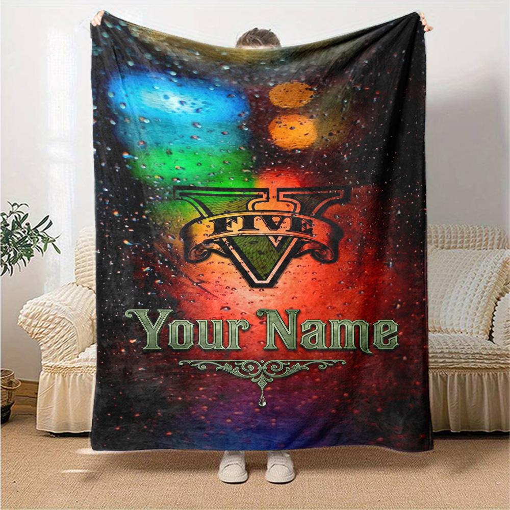 Gta Personalized Text Blanket Multi-purpose Customizable Blanket Warmthful Decor for Office Chair Bedding Livingroom Seaside Ideal for All Seasons