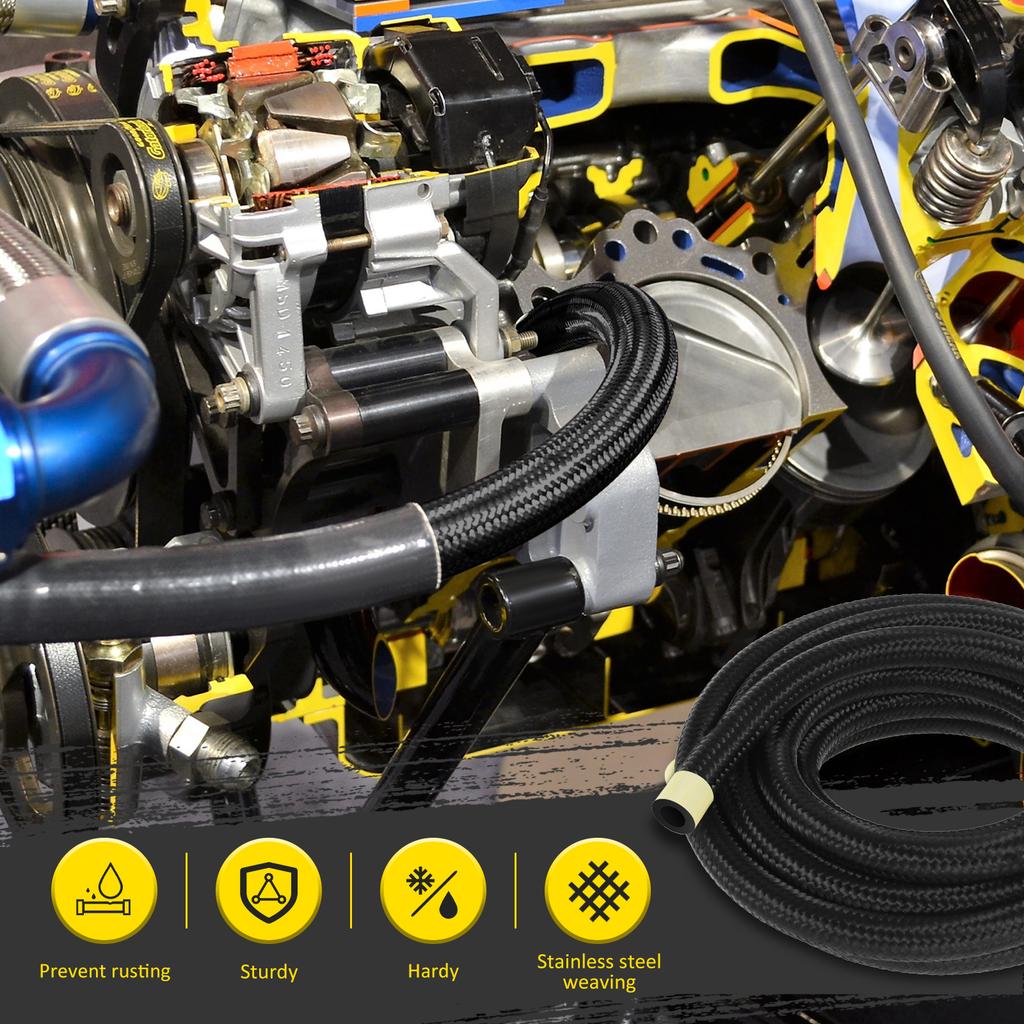 6AN Fuel Line Hose Stainless Steel Nylon Braided Rubber Hose 3/8 Inch Anti Corrosion CPE Fuel Hose for Transmission Lines