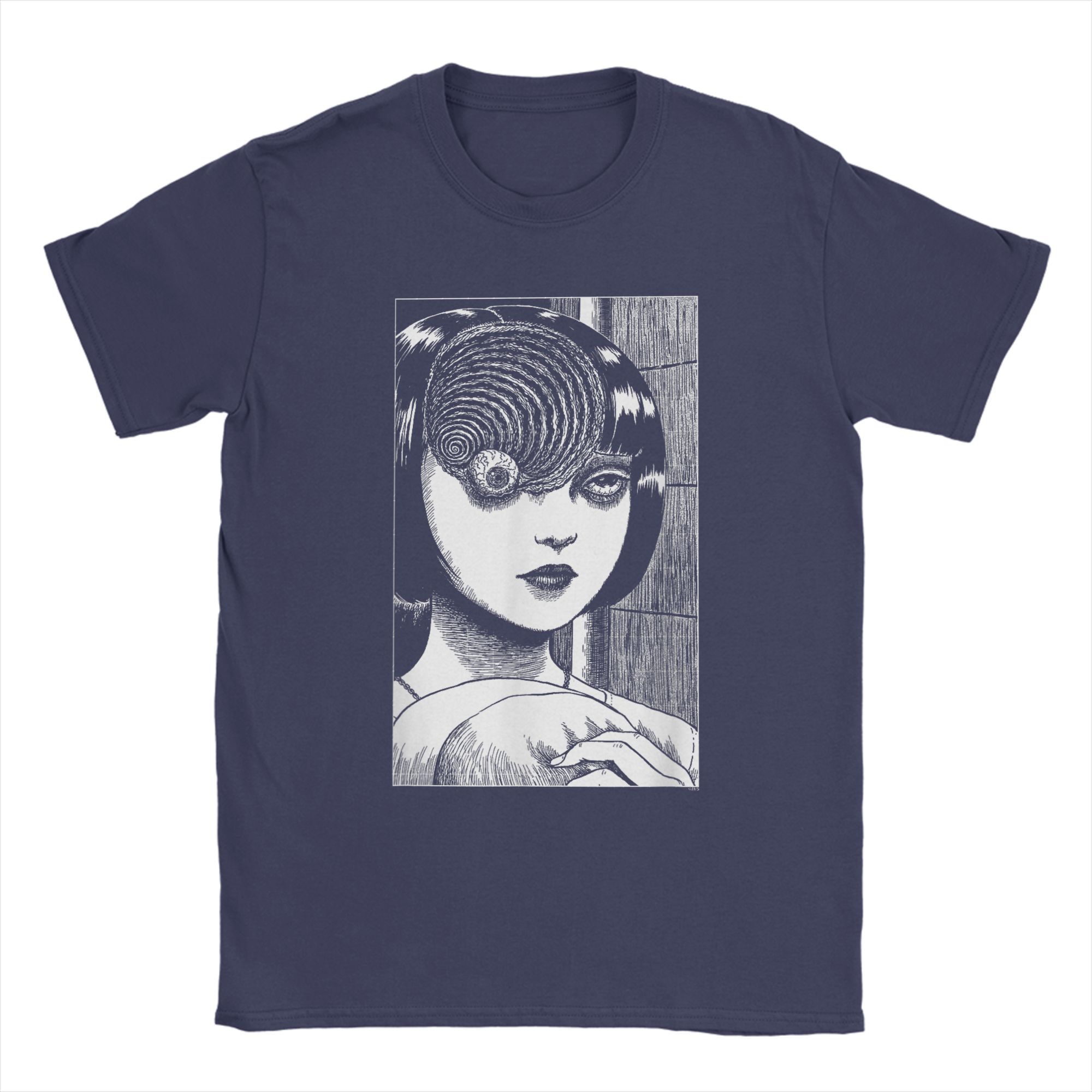 

Junji Ito Scar Spiral Girl T-Shirts Men Vintage Cotton Tees Round Collar Short Sleeve T Shirts Gift Clothing 4XL
