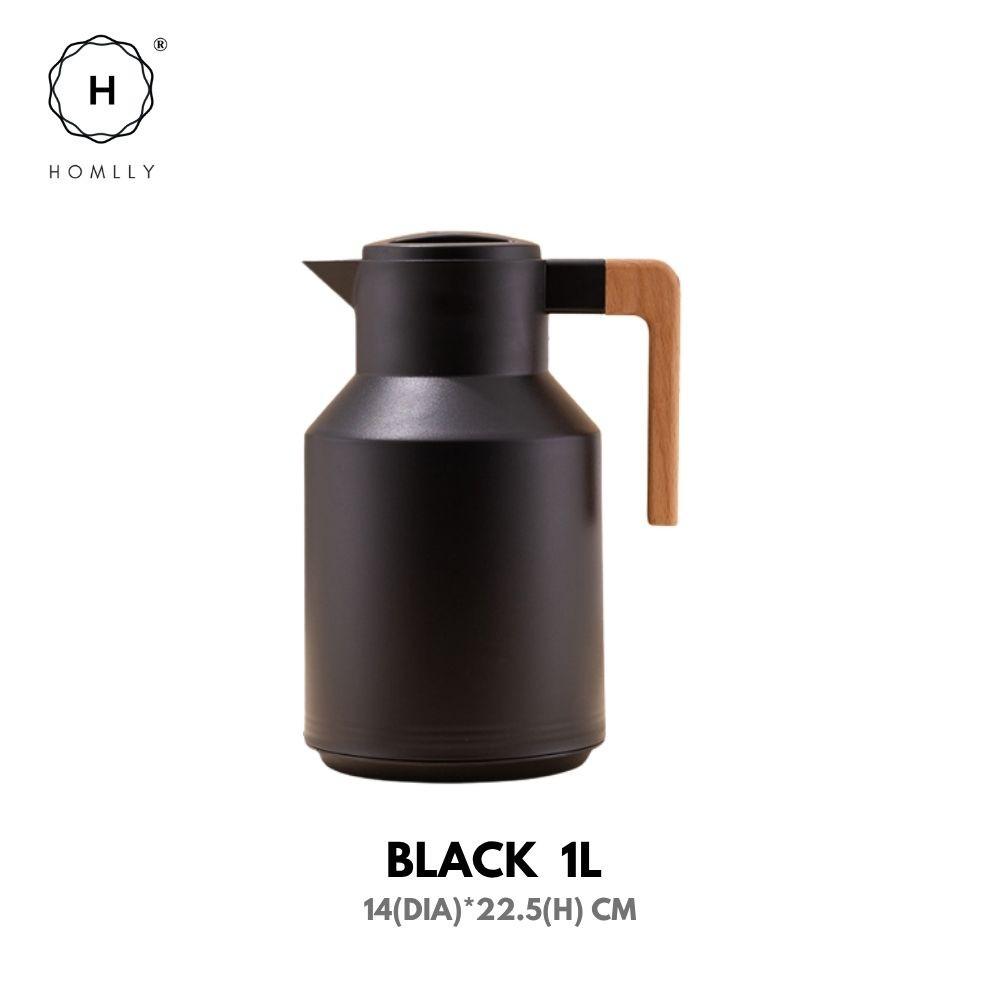 Homlly Rutto Insulated Double Walled Carafe Thermal Flask With Wood Handle (1L)