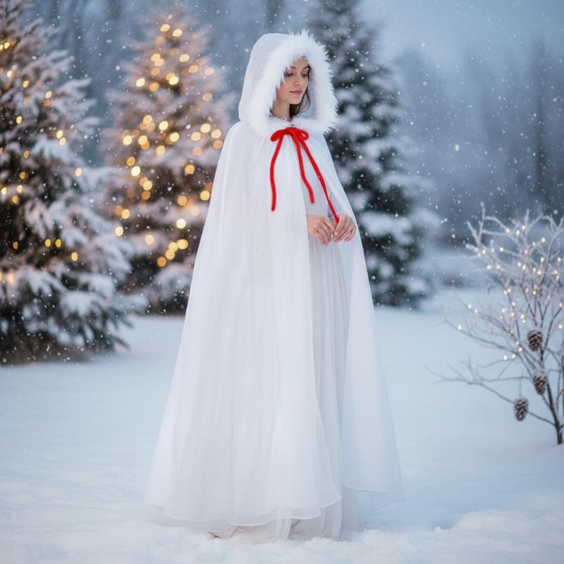 Mesh Hooded Cloak Robe Mrs Santa Clauses Costume Cape Halloween Christmas Costumes for Women Girls Wizard Robe Gifts