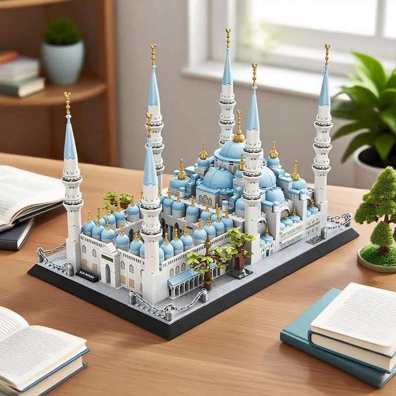 Non-Toxic 1129Pcs Blue Mosque Istanbul Architecture Building Blocks Small Particle Diy Bricks Gifts For Children Construction Bricks Toy