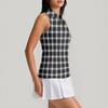Women Sleeveless Golf Polo Shirt Zip Collar Plaid Print Athletic Tank Top for Sports and Outdoor Activities