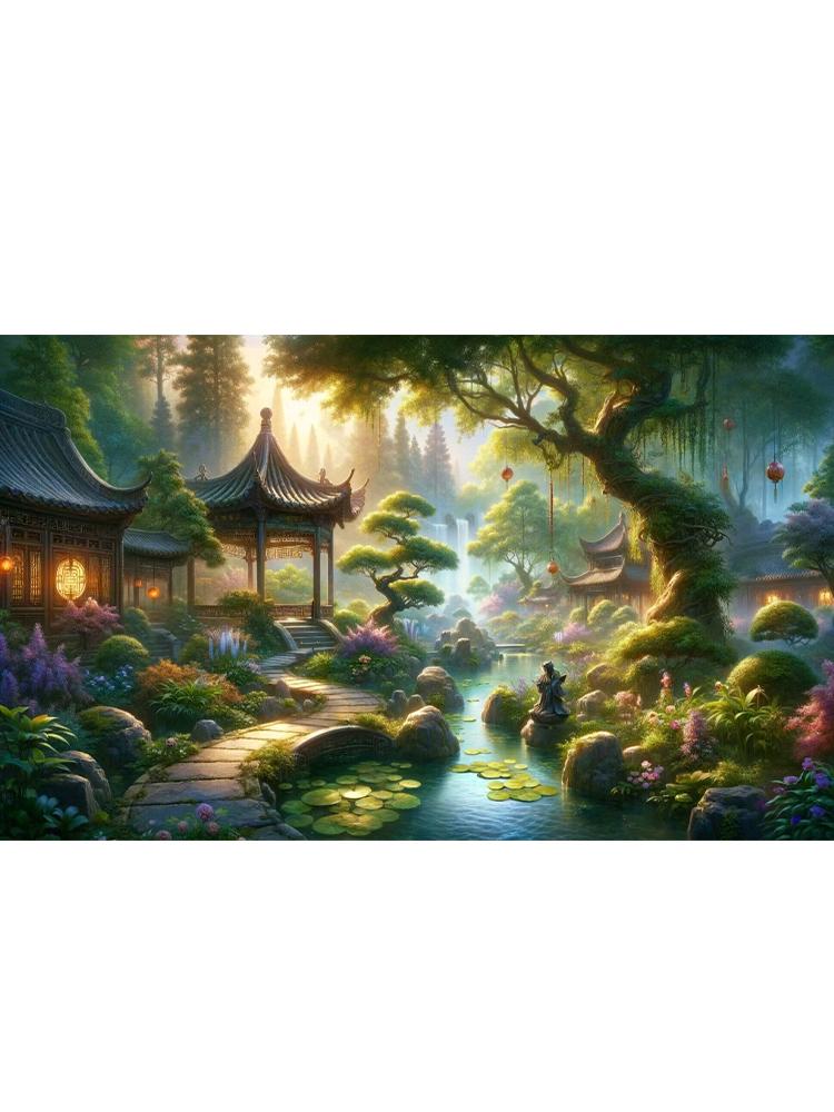 5D DIY Diamant gemalt Landschaft Mond kleine Brücke fließendes Wasser Pavillon Mosaik Stickerei Landschaft Home Dekoration