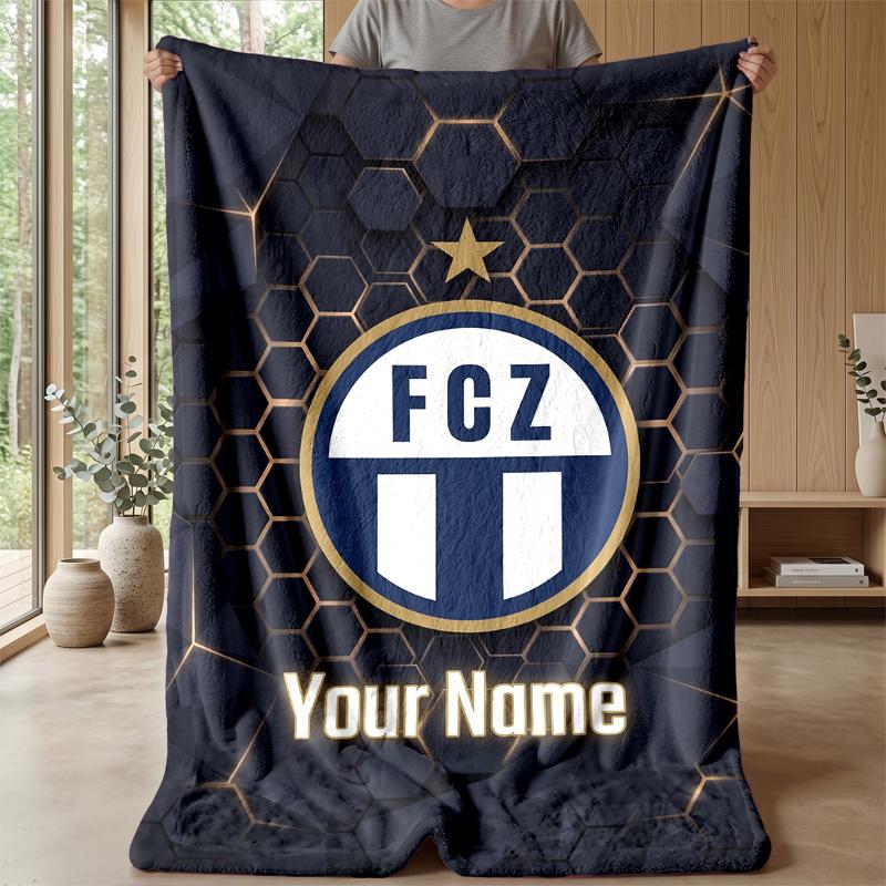 Custom Text Flannel Throw Blanket, Lightweight Cozy Bed Sofa BlanketFC Zürich