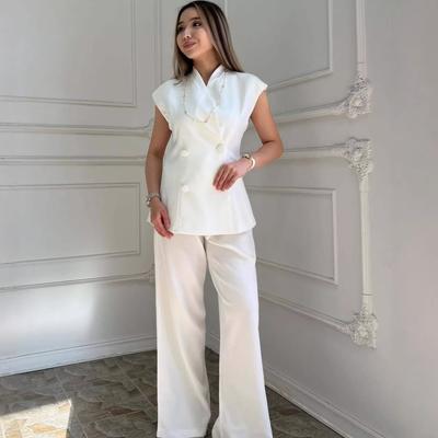 Spring and Autumn New European and American Amazon Cross-border Sleeveless Vest Suit Top Loose Straight Pants Suit