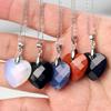Valentine's Day Crystal Heart Pendant Necklace for Women, Natural Stone & Titanium Steel