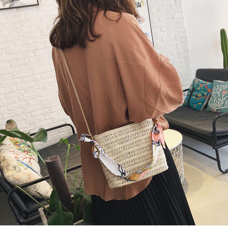 SCIONE Straw Small Bag Female New Summer Forest Woven Silk Scarf Fairy Bucket Bag Girl Messenger Beach Bag