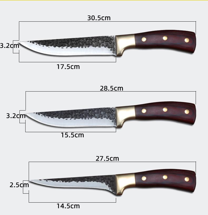 3pcs Forged Sharp Butcher Knife Boning Knife Slicing Knife with Knife Cover Multifunctional Kitchen Knife Set