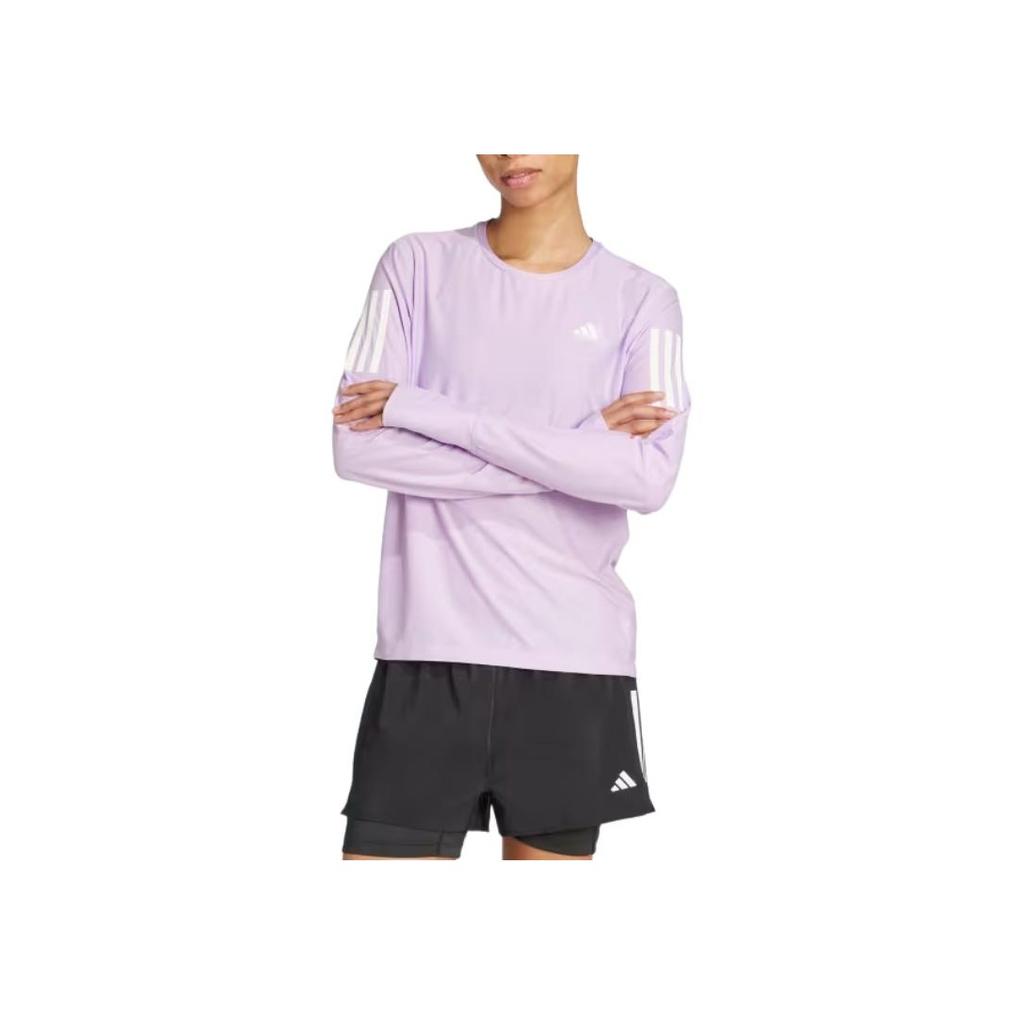 Adidas Striped Round Neck Long Sleeve Pullover T-Shirt Women Tops Pink Plum JW9670