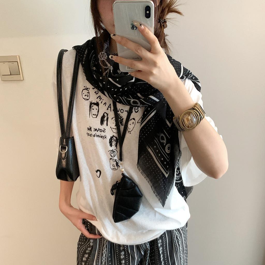 Original Design Black Print Scarf For Women Ethnic Style Fashion Accessory