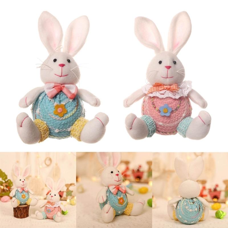 1pair Cloth Rabbit Easter Figurine Craft Hangable Rabbit Ornament Mini Garden Supplies Desk Home Figurine Ornament