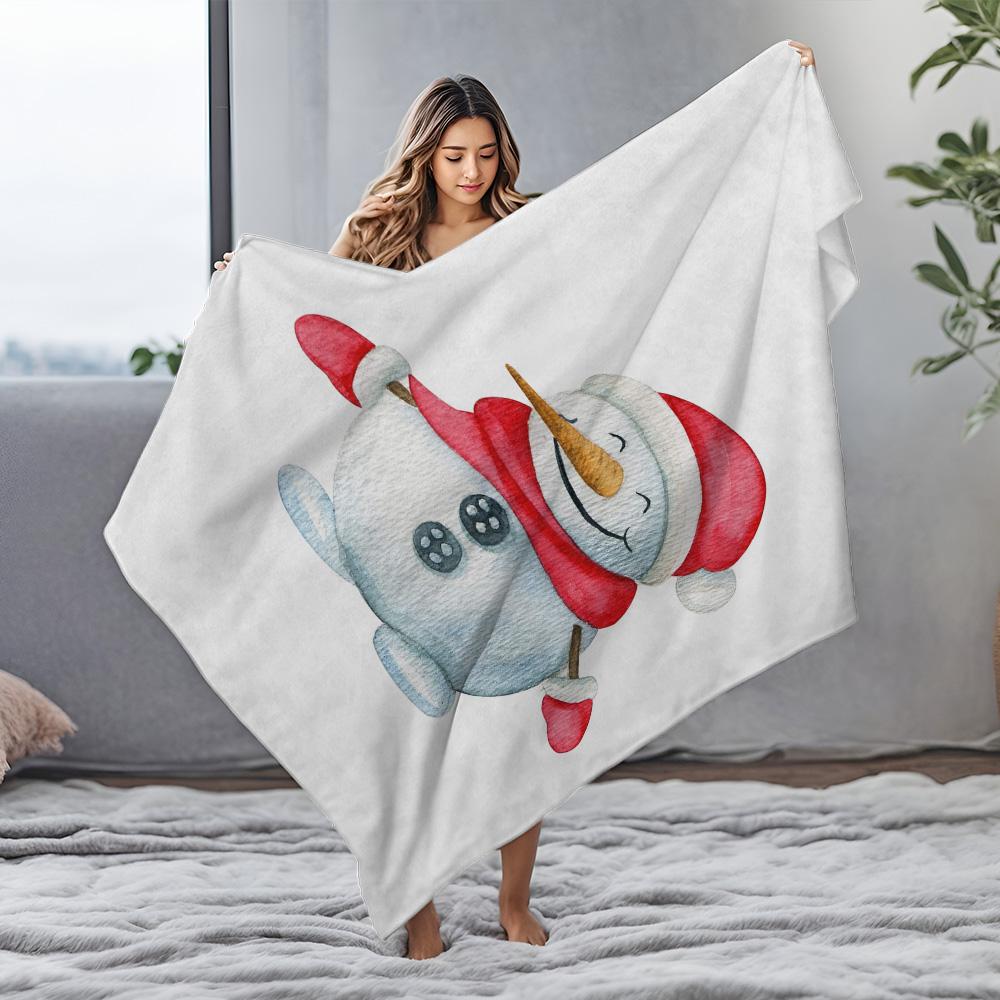 Tuniu Cute Snowman Plush Throw Blanket for Kids Bedroom Sofa Living Room Decoration Gift
