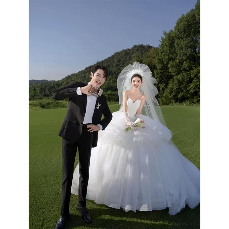 2025 New Clothing Mori Lawn Sweet Tube Top Trailing Mesh Wedding Dress