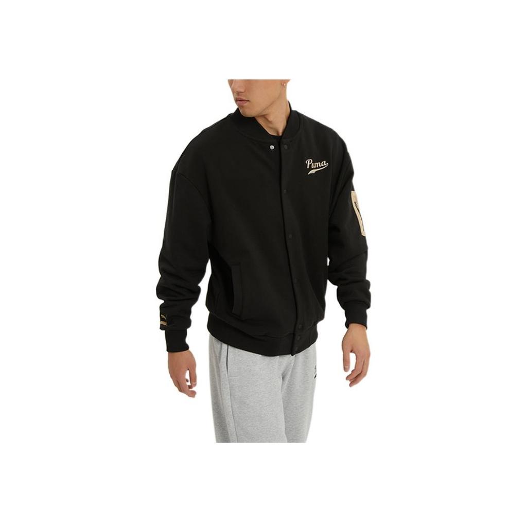 Puma Solid Color Logo Print Single-Breasted Long Sleeve Jacket Men Jackets Black 536788-01