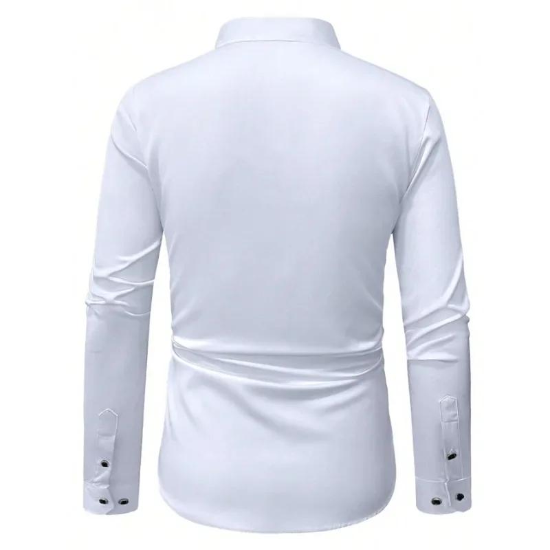 Men White Shirt Fashion Brand New Patchwork Long Sleeve Casual Elastic Smart Casual Male Business Shirt